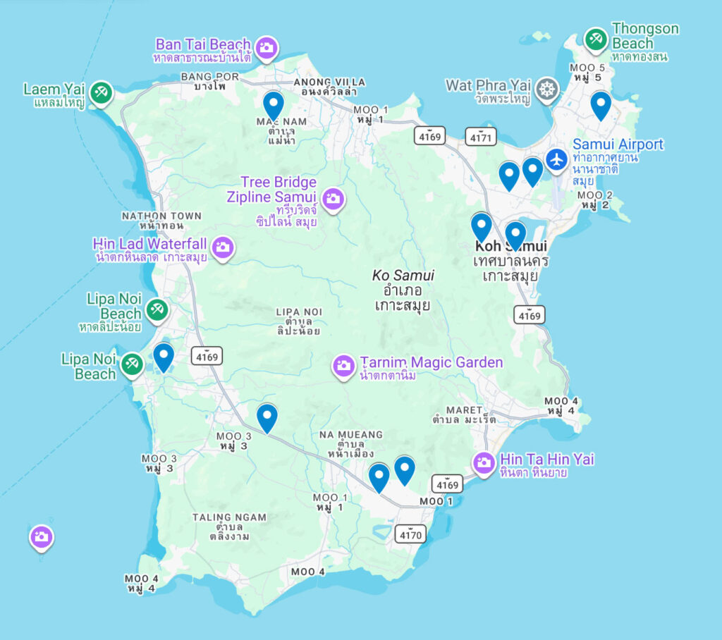 Map of Recycling Stations on Koh Samui